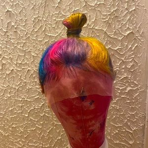 12 inch multi color lace front wig. 100% human hair. The lace is uncut.